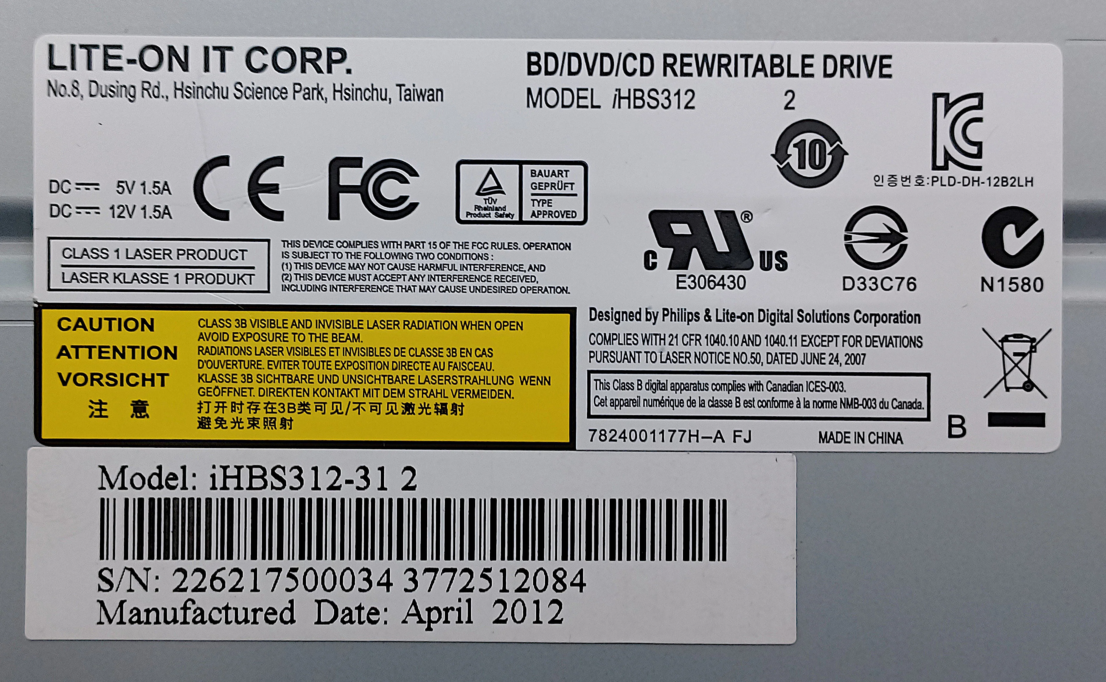 Lite-On iHBS312 SATA 5.25" Internal BD/DVD/CD Rewriteable Drive - Image 4