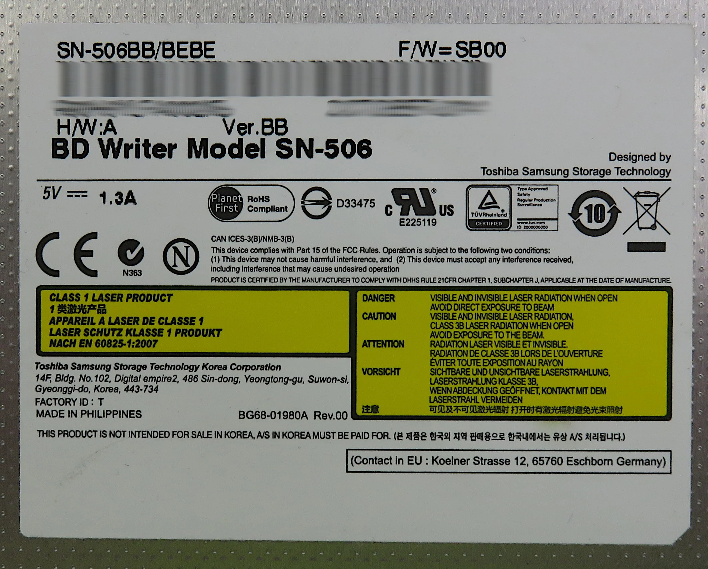 Toshiba Samsung SN-506 Bluray Writer Slim SATA Optical Drive SN-506BB/BEBE - Image 6